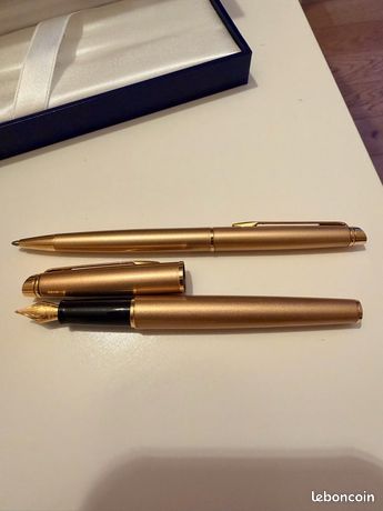 Parure Waterman CF Stylo Plume Et Stylo Bille - Métal Doré, Occasion, Marque De Luxe, Ensemble De Collection