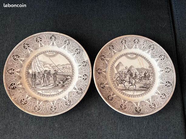 Ancienne assiette parlante faïence Choisy le Roi noir/blanc