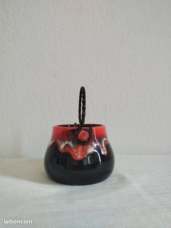 JOLI PETIT VASE en Grès émaillé à Décor Flammé à 2 ANSES vintage
