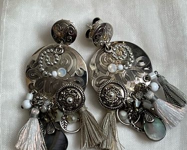Boucles d'oreilles pendantes argent rhodié coeurs 2 tons Ref. 46882