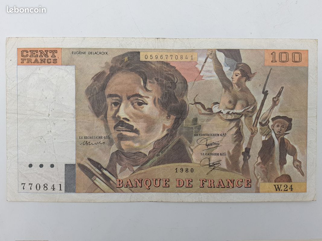 Billet France 100 Francs Delacroix - 1978 Série T.4 - Hachuré - TTB