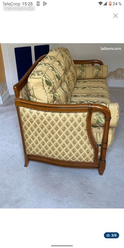 Canapé vintage bois - motifs à fleurs (image 3)