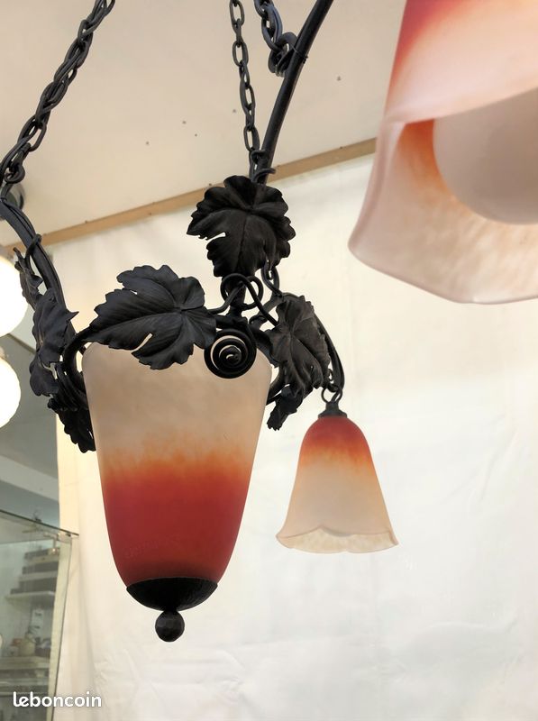 Lustre / suspension ART DECO fer forgé et pâte de verre signé SCHNEIDER (image 10)