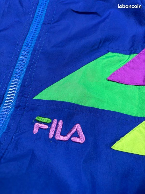Veste Fila vintage 80s bleu coupe large logo brodé - XL (image 4)