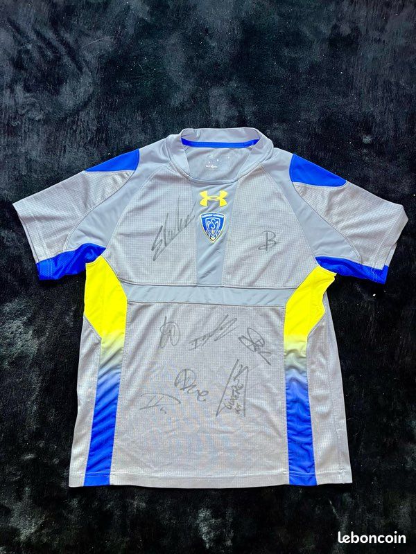 Maillot asm rugby signé under armour gris jaune bleu taille S