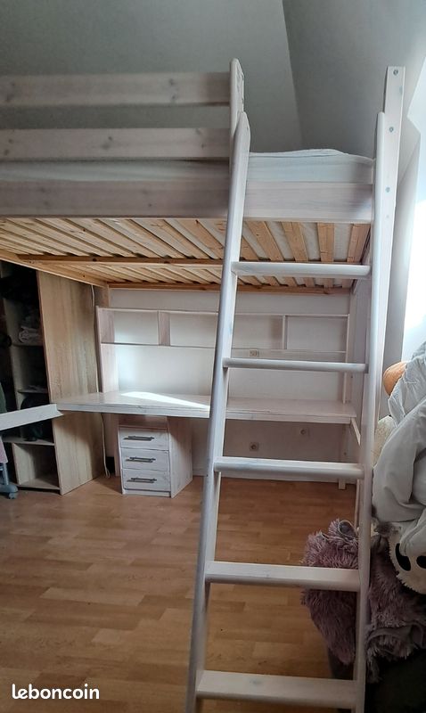Lit mezzanine double,bureau, sommelier matelas (image 3)