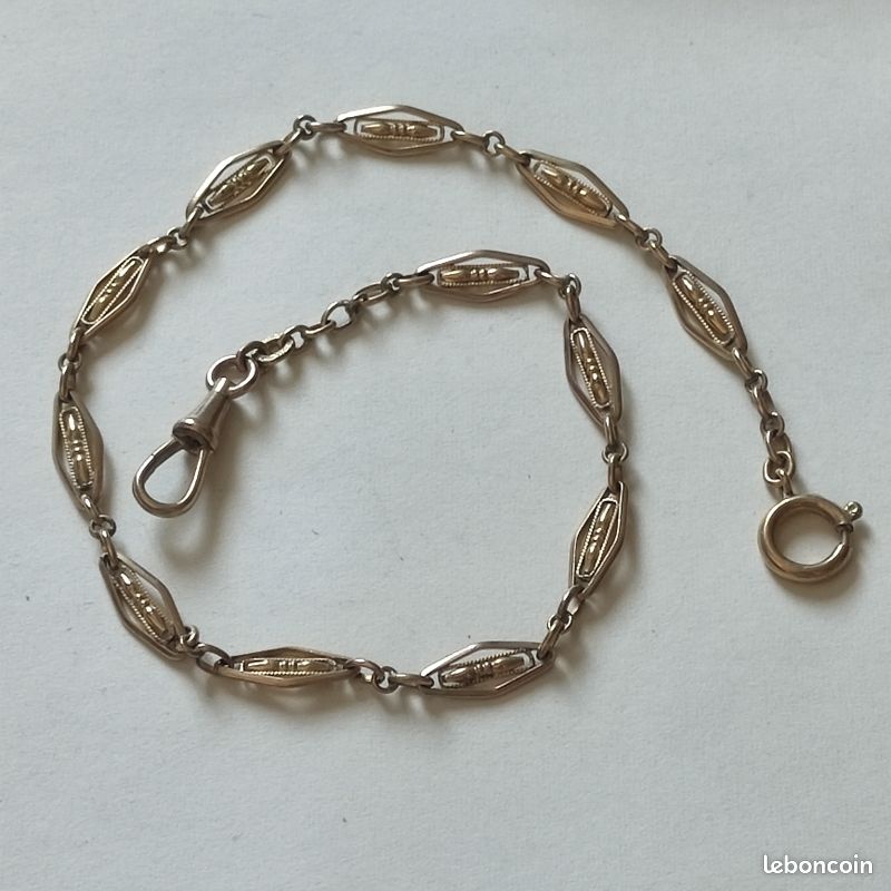 Ancienne Chaine De Montre À Gousset Plaqué Or Maille Forçat