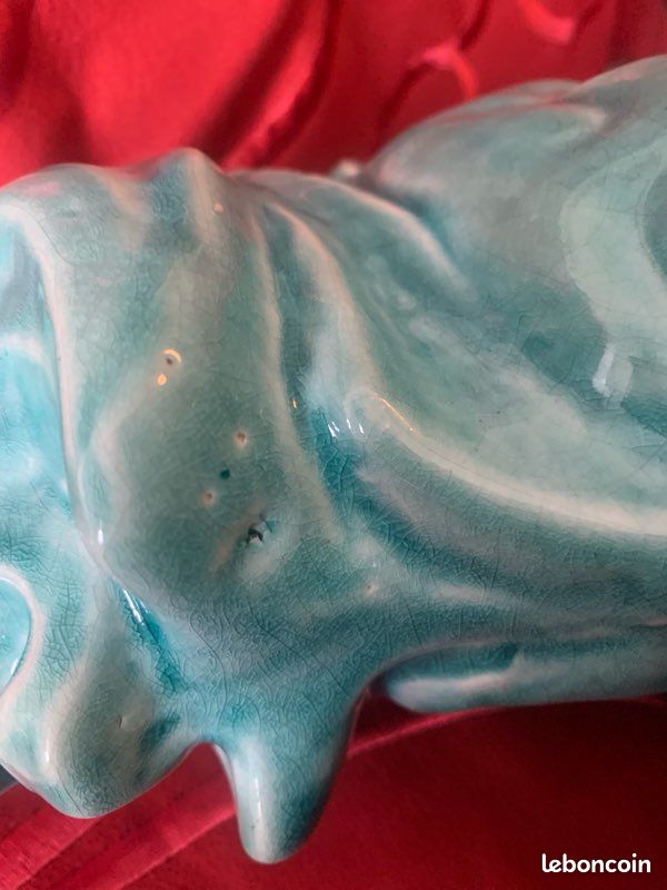 Très beau Lion en céramique bleu céladon (image 10)