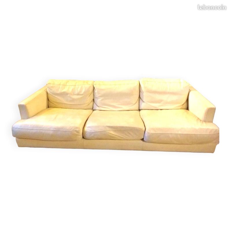 Canapé 3 Places En Cuir Blanc Roche Bobois, Occasion, Avec Coussins, Dimensions L194 H54