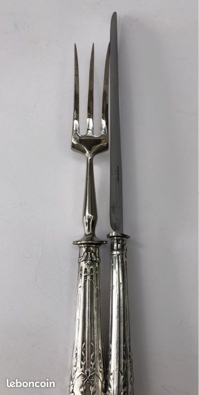 COUVERTS A DECOUPER MANCHE ARGENT POINCON LAME ACIER ( HB Paris ) DANS COFFRET EUR 25,00 - FR