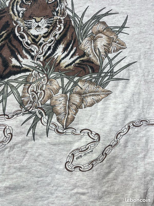 T-shirt gris vintage tigre et chaîne Vêtements