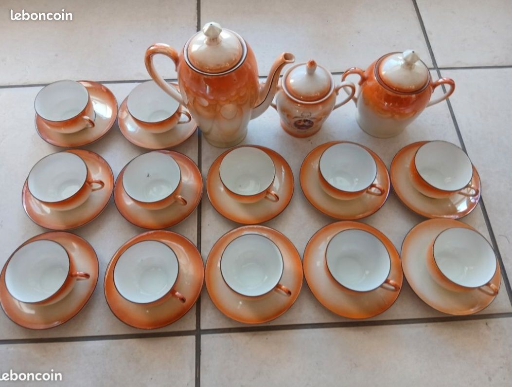 Service complet à café - thé porcelaine fine orange blanc (image 6)