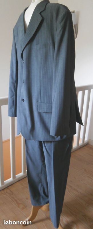 Costume homme gris clair à rayures taille XXL (veste taille 60 et pantalon taille 52) en très bon état n°1140 (image 3)