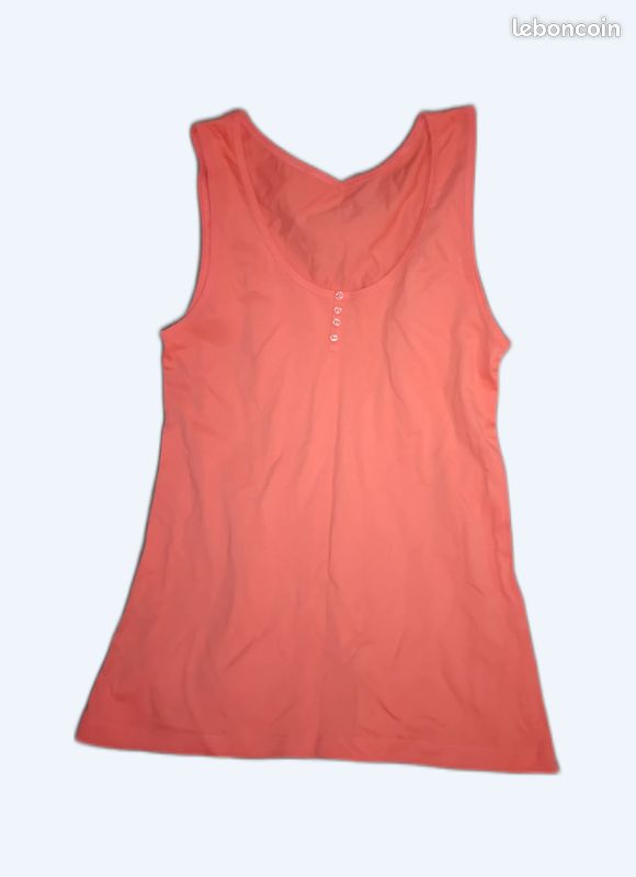 Débardeur orange col henley (image 1)