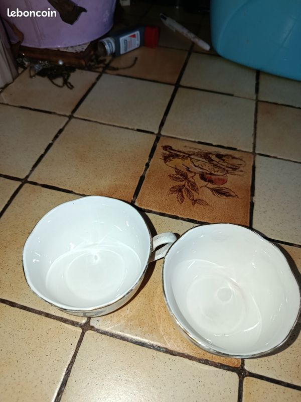 2 tasses ancienne Sarreguemines avec des fleurs (image 5)