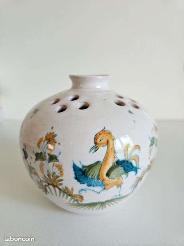 Petit Vase Boule Pied En Grès Blanc, Fait Main, Style Wabi Sabi Vintage (occasion)