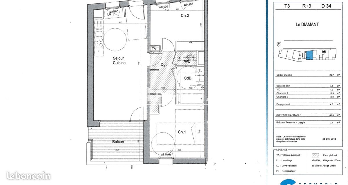 Appartement 3 pièces 61 m² · à Saint-Égrève · 61 m² · 838 €/mois