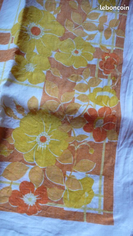 Nappe coton vintage fleurs oranges (image 2)