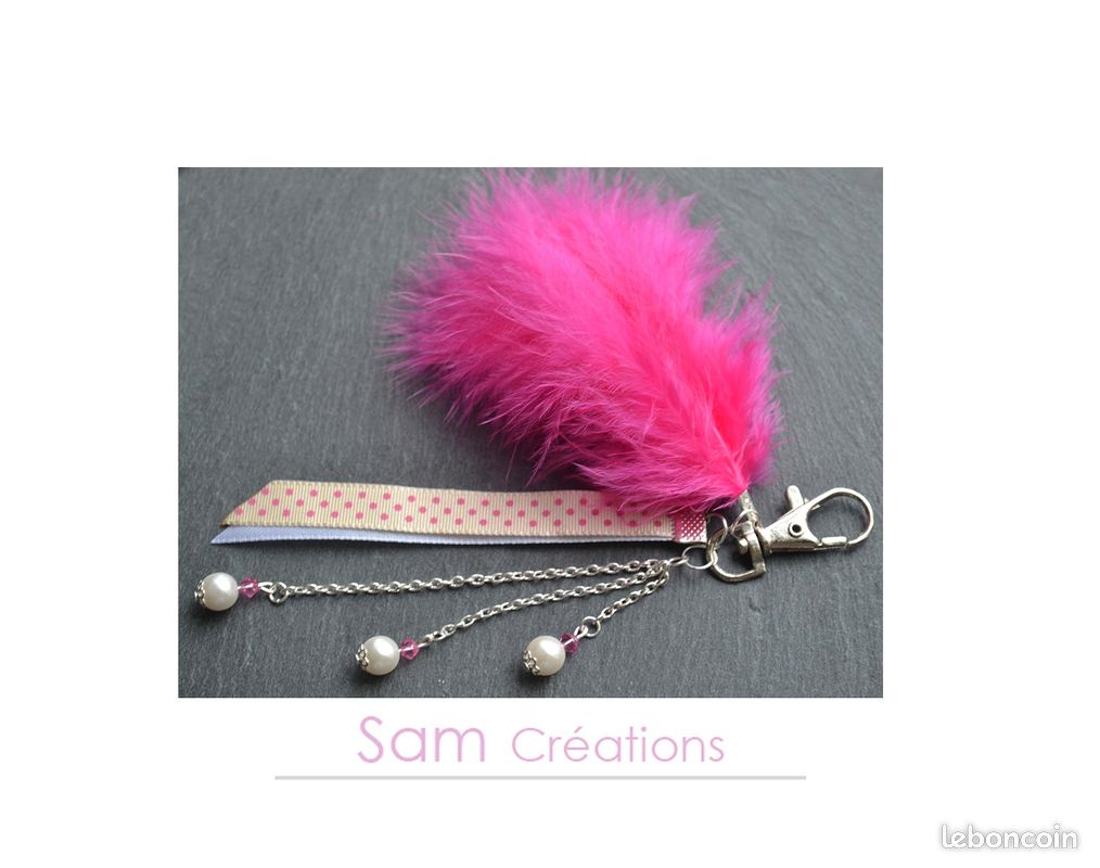 Porte clés plumes rose - NEUF Handmade (image 3)