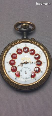 Montre Gousset Régulateur Vintage 67mm - Cadran Bateau émaillé, Cartouches Rouge Sang - Mécanique 1890