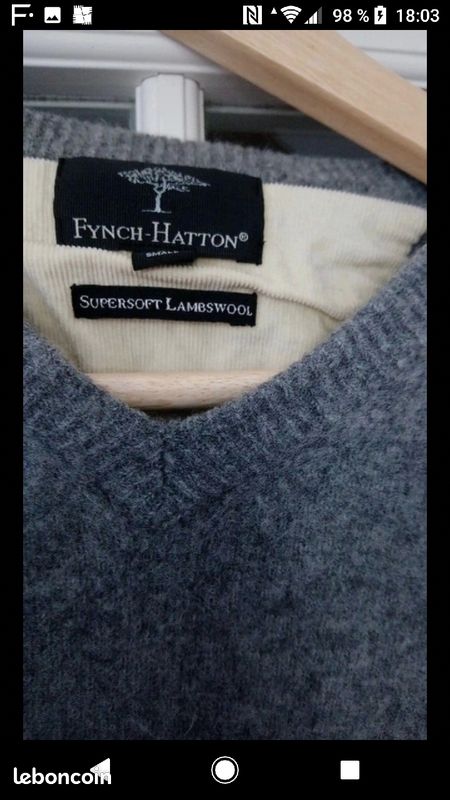 PULL /LAINE / Lambswool / Valeur / 99 euros / Marque / Fynch Hatton (image 2)