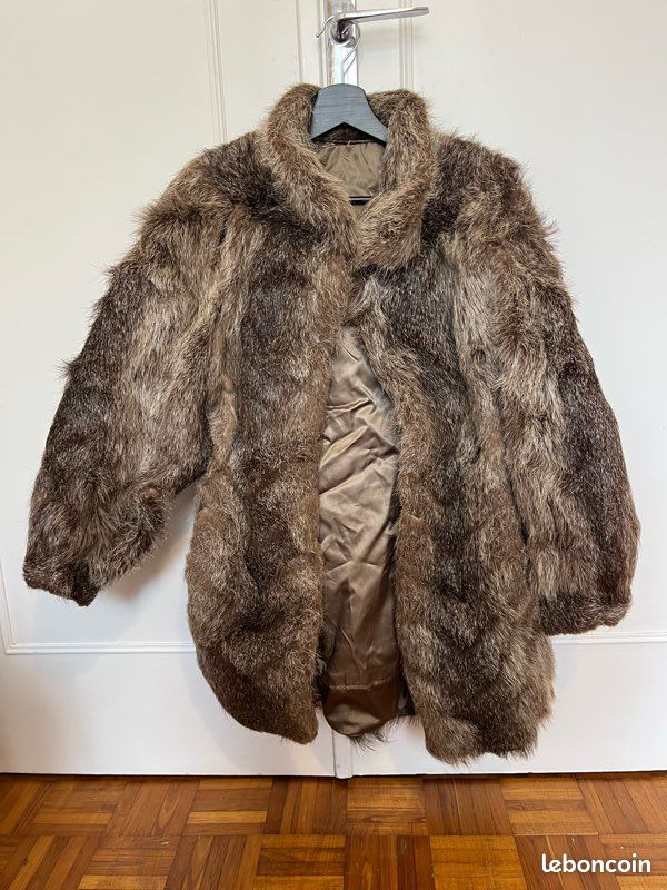 Manteau Fourrure Vintage Perlstein Marron - Taille S/M - Col Châle - Occasion Très Bon état