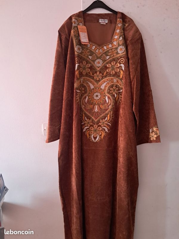 Robe Syrienne Traditionnelle - Caftan Femme Grande Taille 7XL, Couleur Marron