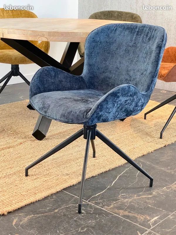 ⭐ 2 chaises tissu pied pivotant 360° ASYAR - Tissu coloris Bleu ⭐ (image 2)