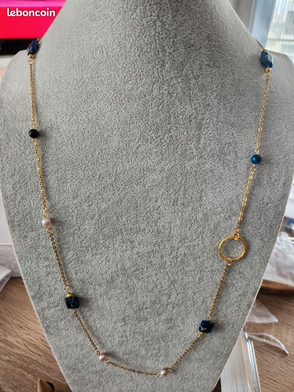 Sautoir Collier Pierres Naturelles Transparentes 106cm - Neuf, Sans Fermoir