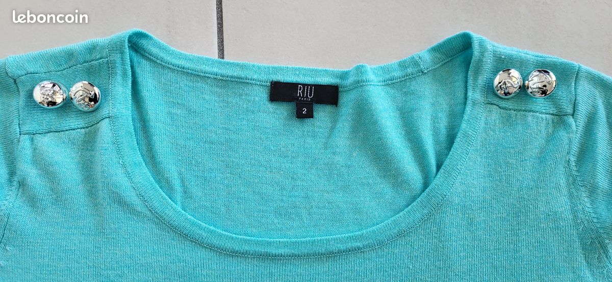 Pull mi saison turquoise Jacqueline Riu taille 2 manches 3/4 (image 2)