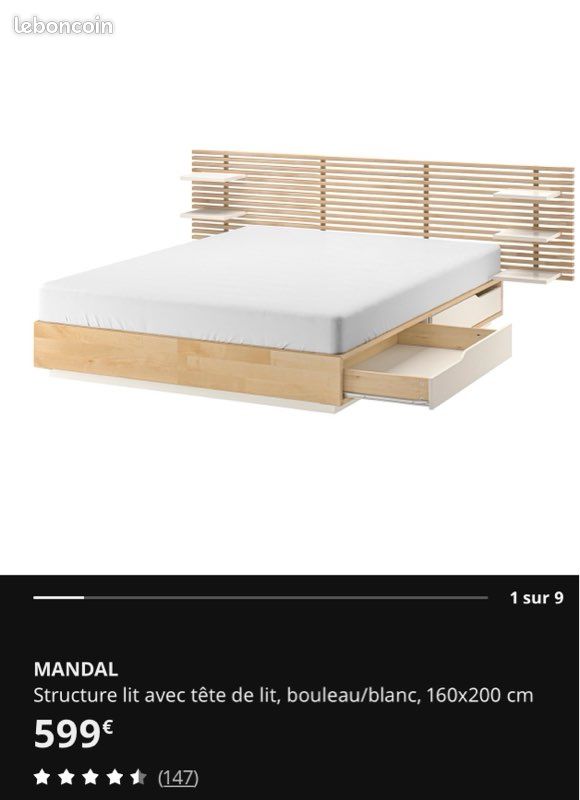 Vends lit IKEA King seize 160 par 200 (image 1)