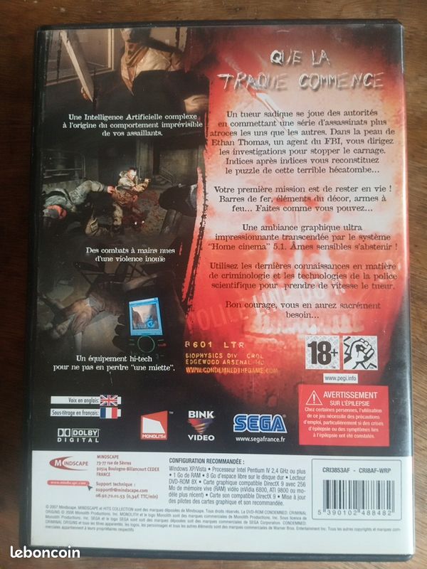 Condemned, pc, dvd rom, jeux vidéo, Sega (image 2)