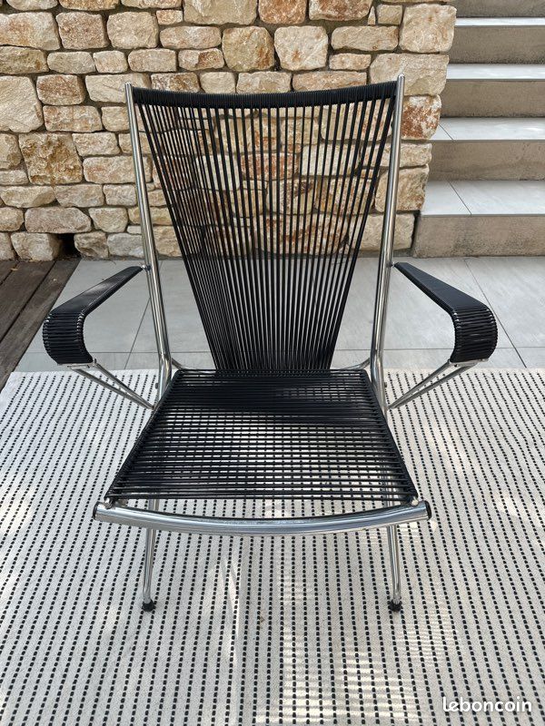 Fauteuil année 50 scoubidou André Monpoix Noir (image 1)