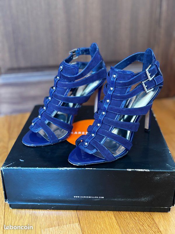 Sandales à talons Karen Millen en daim et verni bleu - Pointure 40 (image 3)