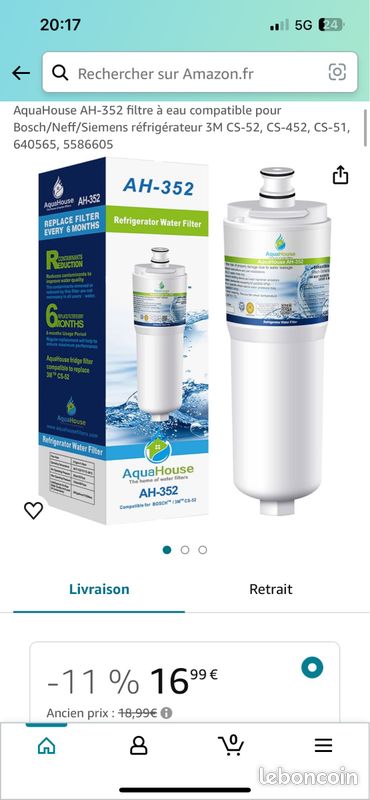 Filtre à eau réfrigérateur AH352 Aquahouse (image 2)