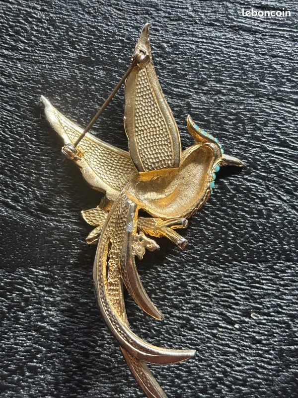 Broche Vintage Ferraggioli Hippopotame - Étain Doré Signé - France