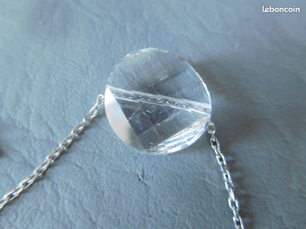 Bracelet gourmette chaine forçat verre cristal blanc facette gris argent massif femme jeune fille (image 3)