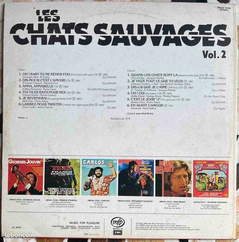 ♥🎼33t 🇫🇷 Les Chats Sauvages (Avec Dick Rivers - Vol.2) ✷ 1978 (image 2)