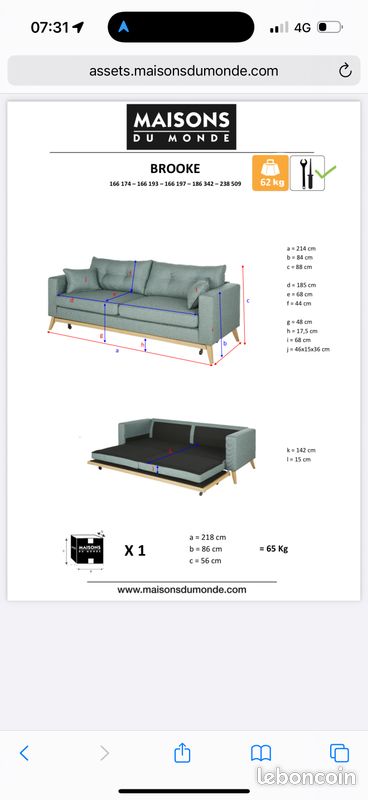 Vends canapé convertible 3 places maison du monde 2017 (image 3)