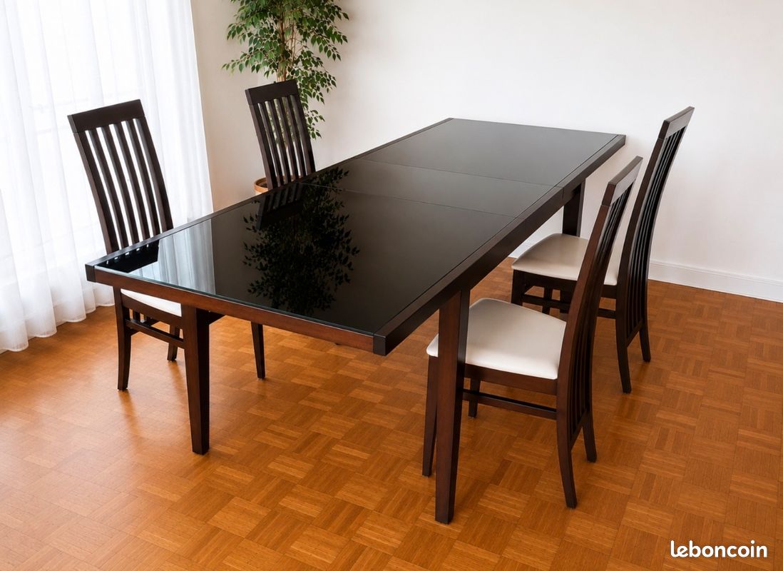 Table extensible Calligaris bois et verre wenge + 4 chaises (image 3)