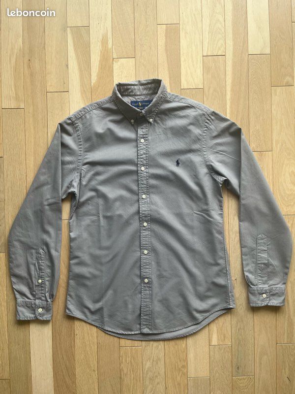 Chemise Ralph Lauren grise logo bleu taille S très bon état (image 4)