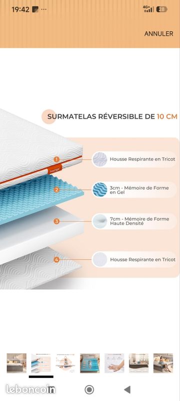 Surmatelas 160 x 200 mémoire de forme 10 cm (image 2)