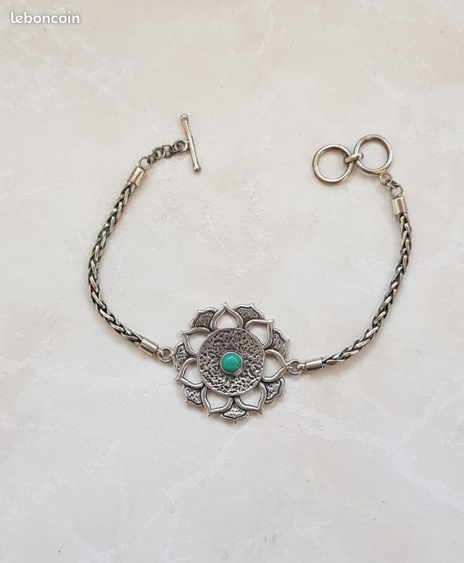 Bracelet Fleur de Lotus en argent et turquoise (image 1)