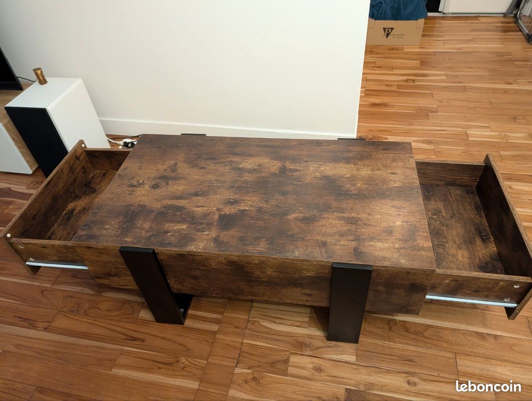 Table basse - 100Lx55lx40h - 2 tiroirs - ID market (image 2)