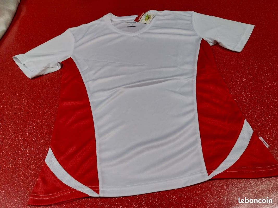 Tee shirt col V bicolore blanc rouge marque Gamegear taille L POLYESTER (image 1)