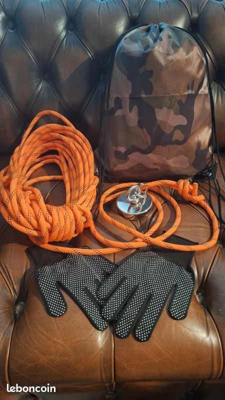 Pêche à l'aimant Ø80mm ultra puissant + corde 18m 48 brins + sac + gants + mousqueton (image 20)