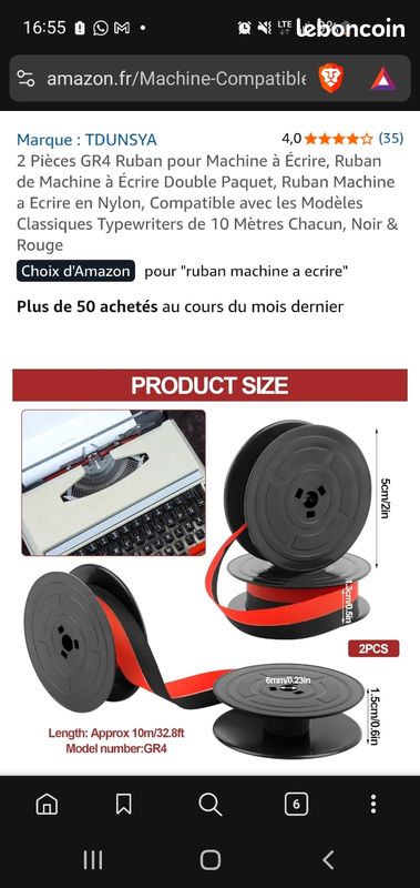 2 Pièces GR4 Ruban Pour Machine à Écrire,Ruban Machine A Ecrire En