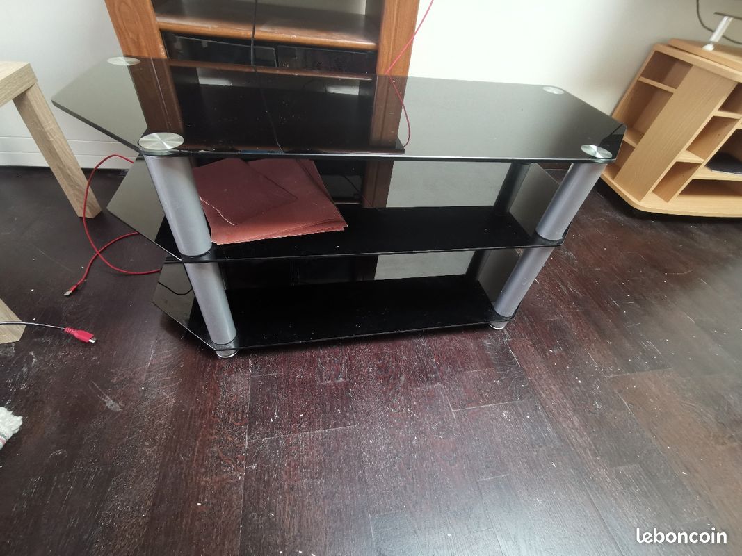Meuble tv étagère en verre trempé noir (image 1)