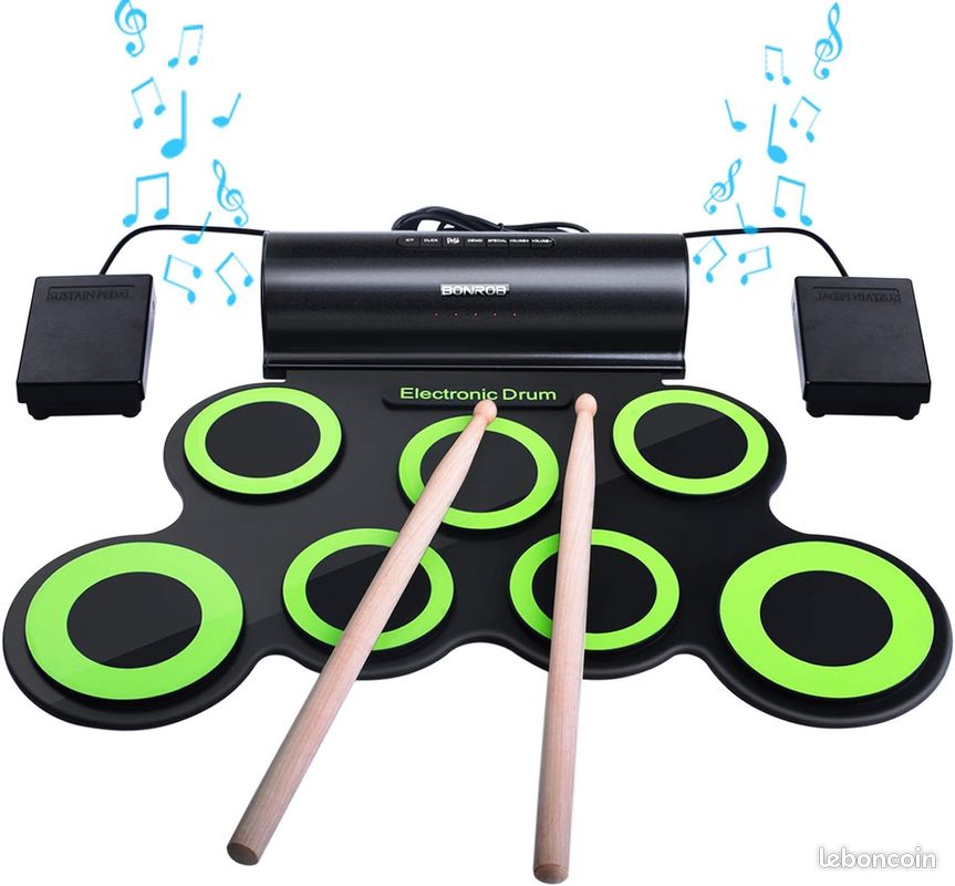 BONROB Batterie Electronique Drum Set, Roll Up percussions Midi Drum Kit avec Casque et Enceintes in (image 1)