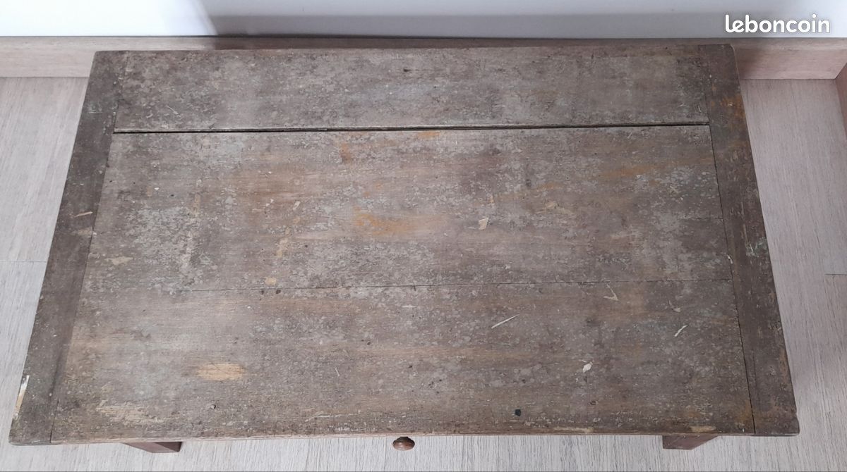 Table ancienne de ferme chevillée transformée en table basse style bohème campagne chic à tiroir bois massif négociable (image 3)